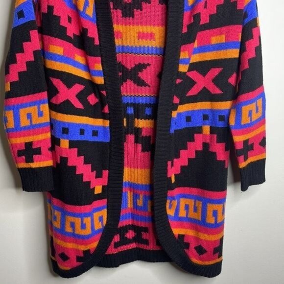 ASOS Size 4 Multicolor Colorful Aztec Southwestern Open Front Hooded Cardigan - Picture 4 of 9